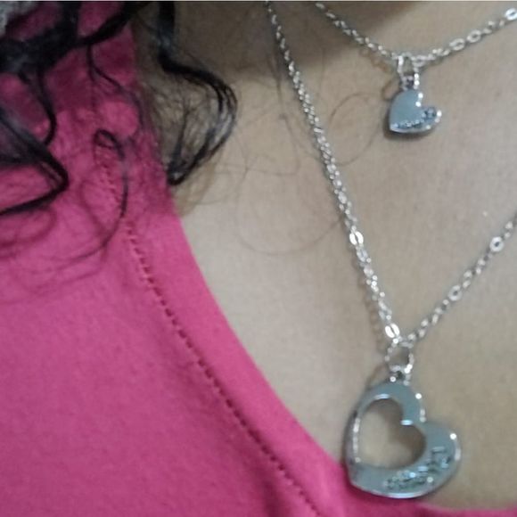 2PC/Set Mother Heart Daughter silver Necklaces Fam - Picture 3 of 7